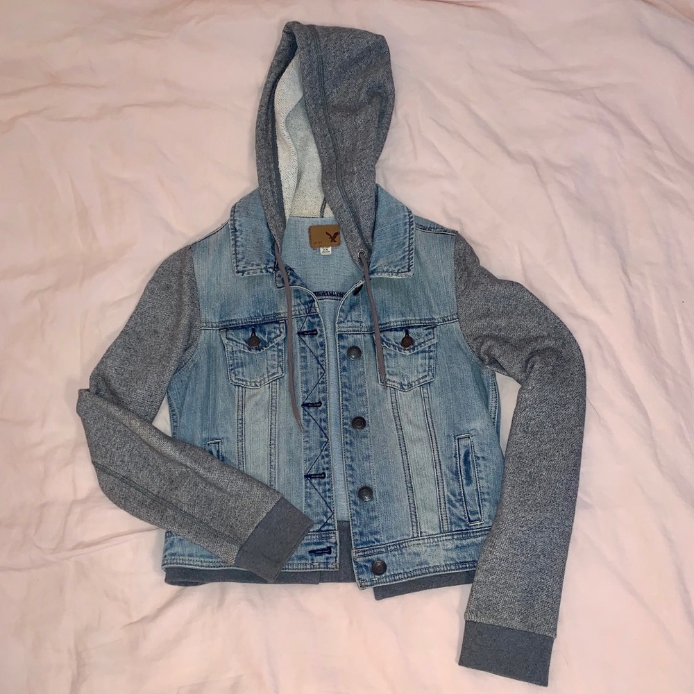 Jean Jacket with Sweatshirt Sleeves